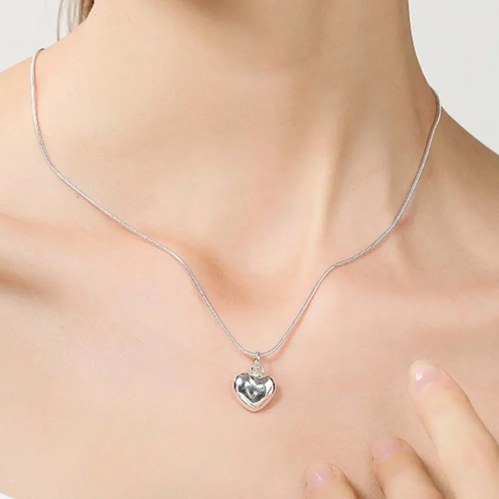 Snake 925 Sterling Silver Rope Chain Heart Love Necklace Wedding Engagement - Picture 2 of 9